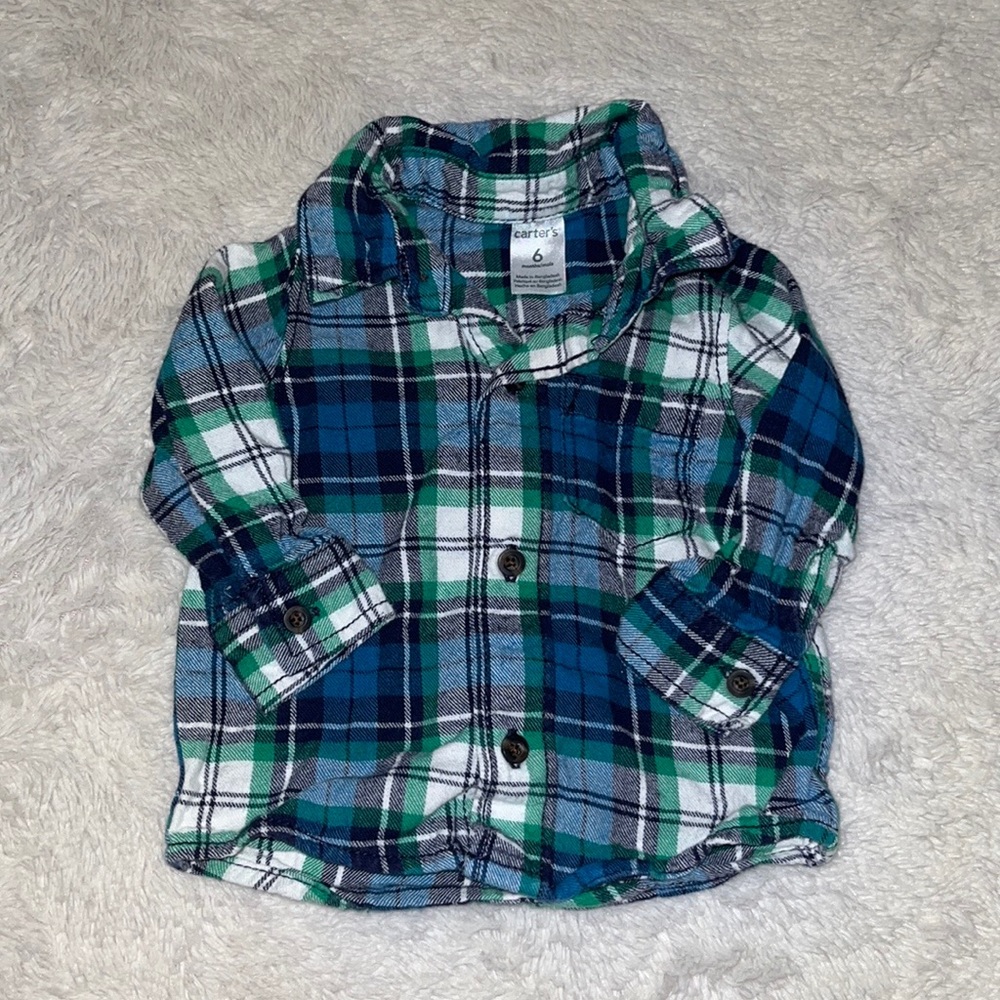 carters blue button up plaid long sleeve